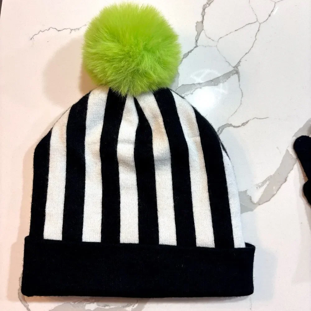 Beetle Juice | Youth Unisex Black White Green Hat and Glove Set Girls Boys